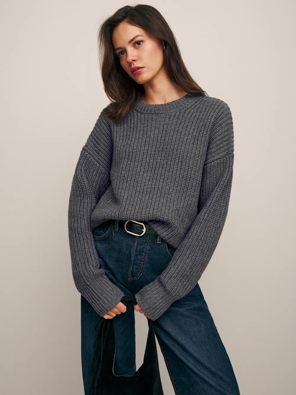 Reformation Sam Sweater XS Gray Oversized Cotton Cashmere Blend